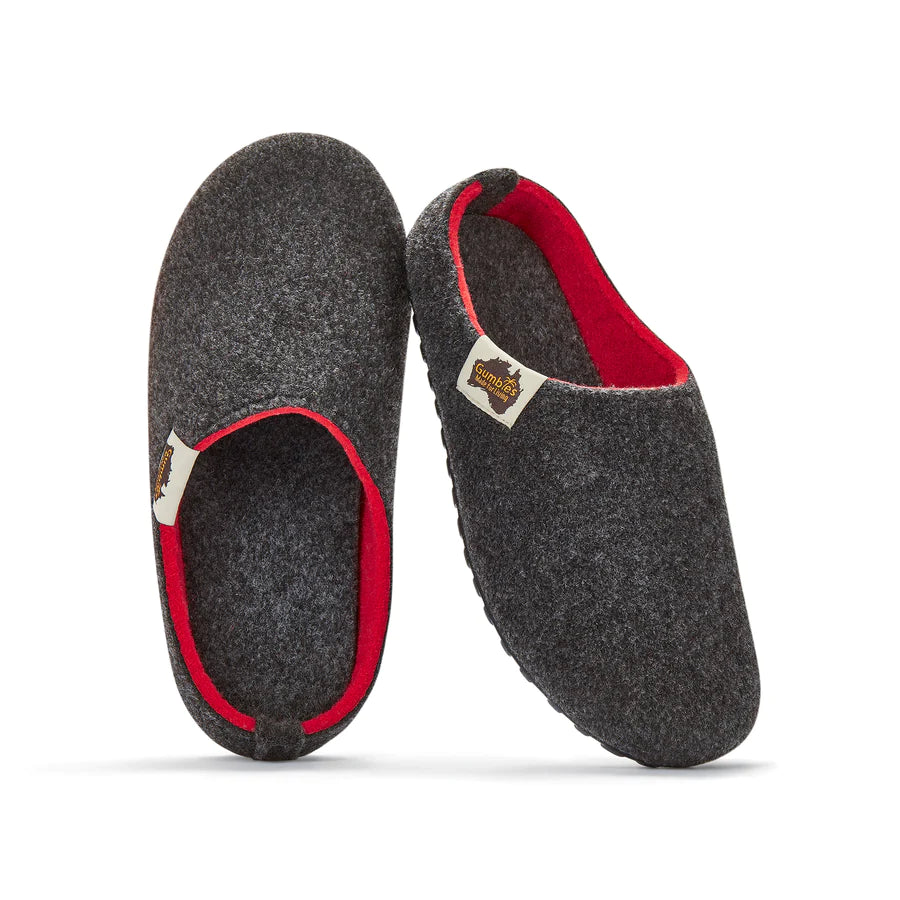 Pantuflas Outback Slippers Charcoal & Red